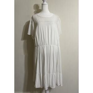 Plus 3X Casual Cottage Chic Short Sleeve Knee Length Ruffled Lined White Dress